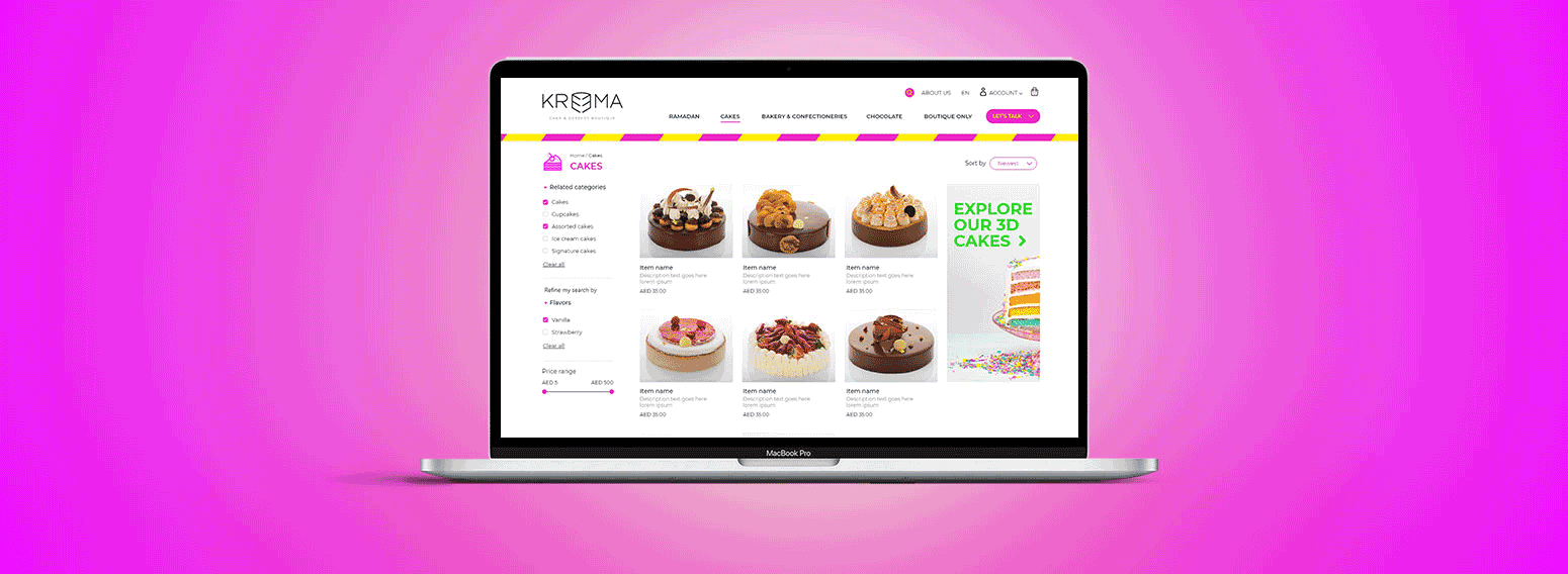 Kreema – eCommerce Website & Digital Comment Card For UAE Cake Shop